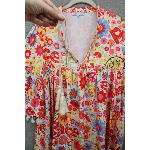 CZ Cezele Silky 3/4 Bell Sleeve Hippie Dress-Tassels-Size Medium-BOHO - Picture 5 of 12
